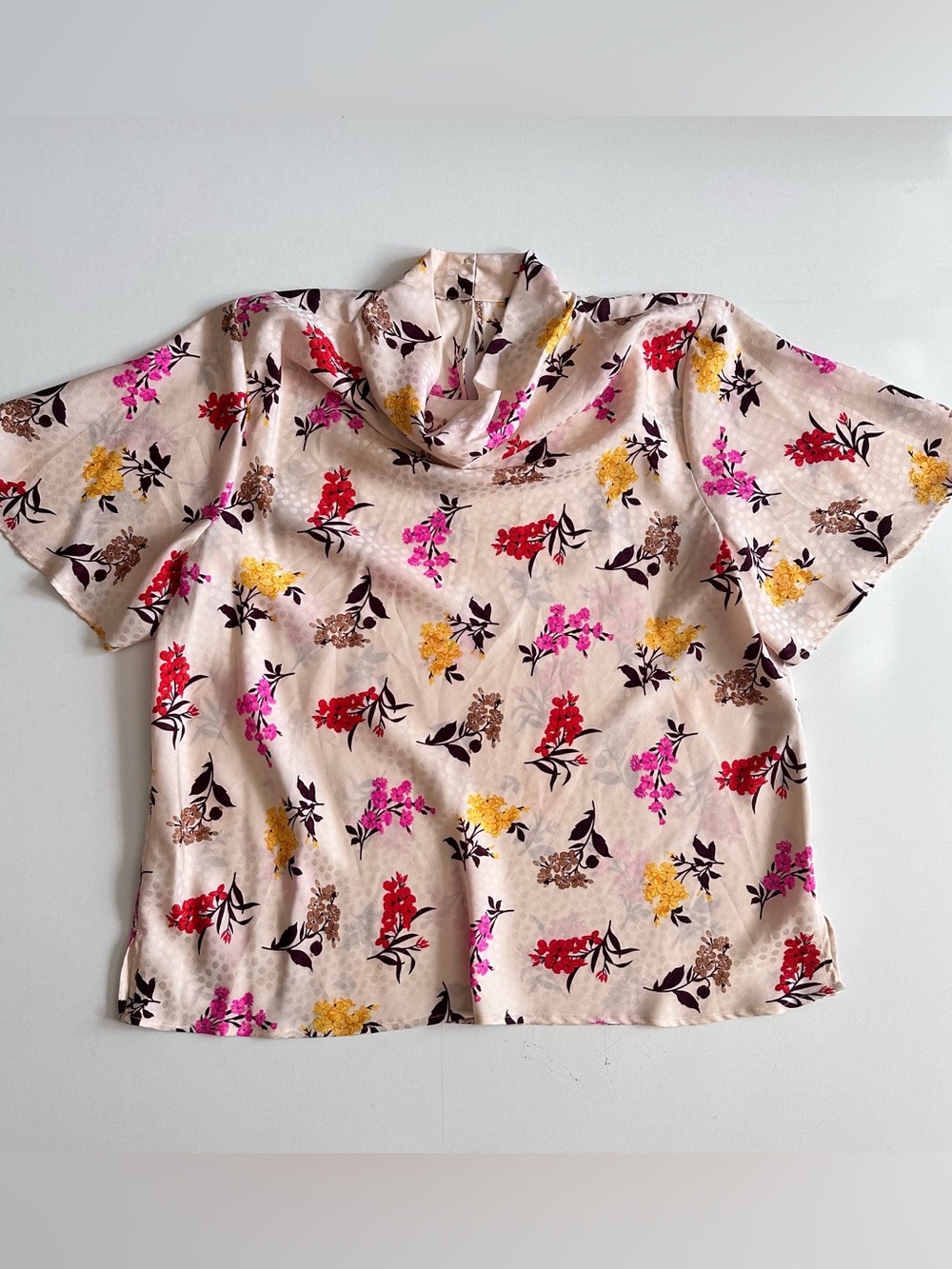 Ann Taylor Silky Blouse Floral Print Cowl Neck Size Large